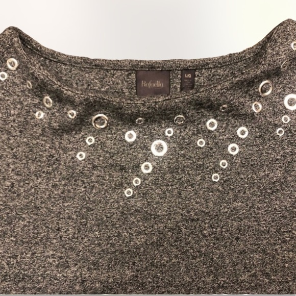 Rafaella Womens Boatneck Top SZ L with silver rivets around collar! 3/4 Sleeve - Picture 1 of 7
